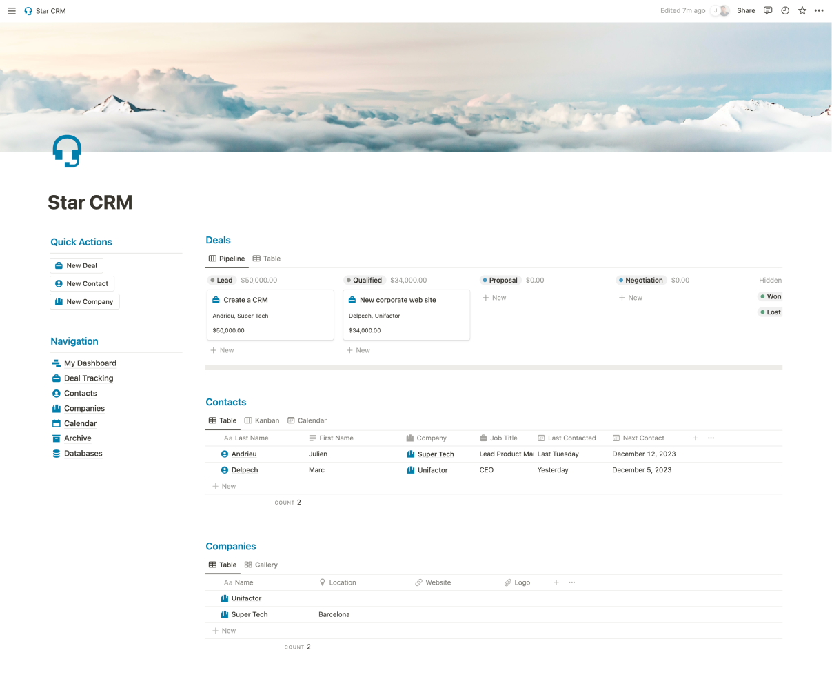 An example of a CRM to be customized to company's needs.